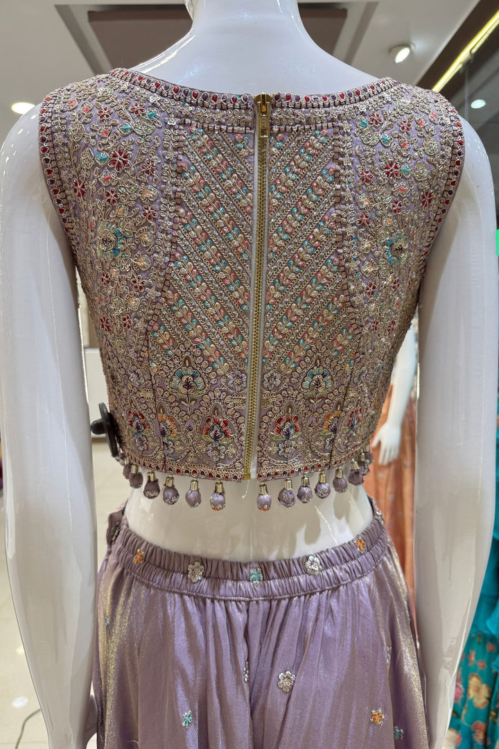 Lavender Zari, Sequins and Multicolor Thread work Palazzo Suit Set