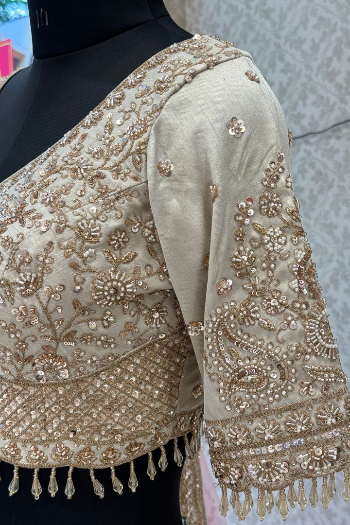 Designer Wedding Lehenga in Cream with Beads, Zari and Sequins Work