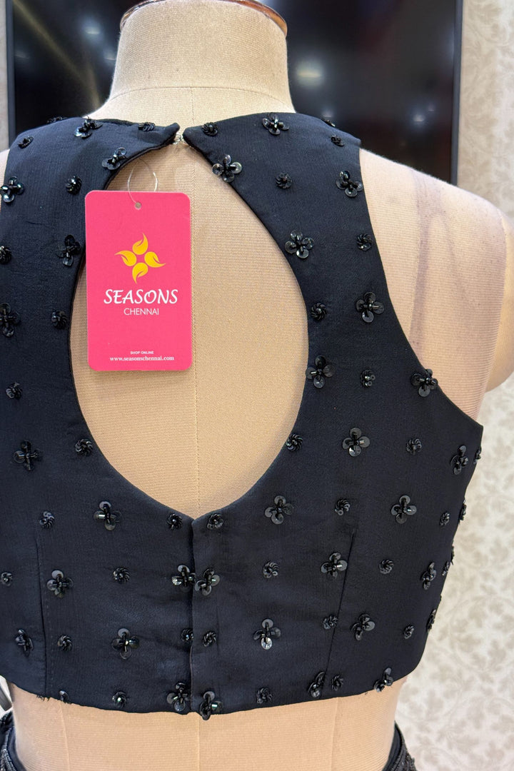 Black Beads and Sequins work Crop Top Lehenga