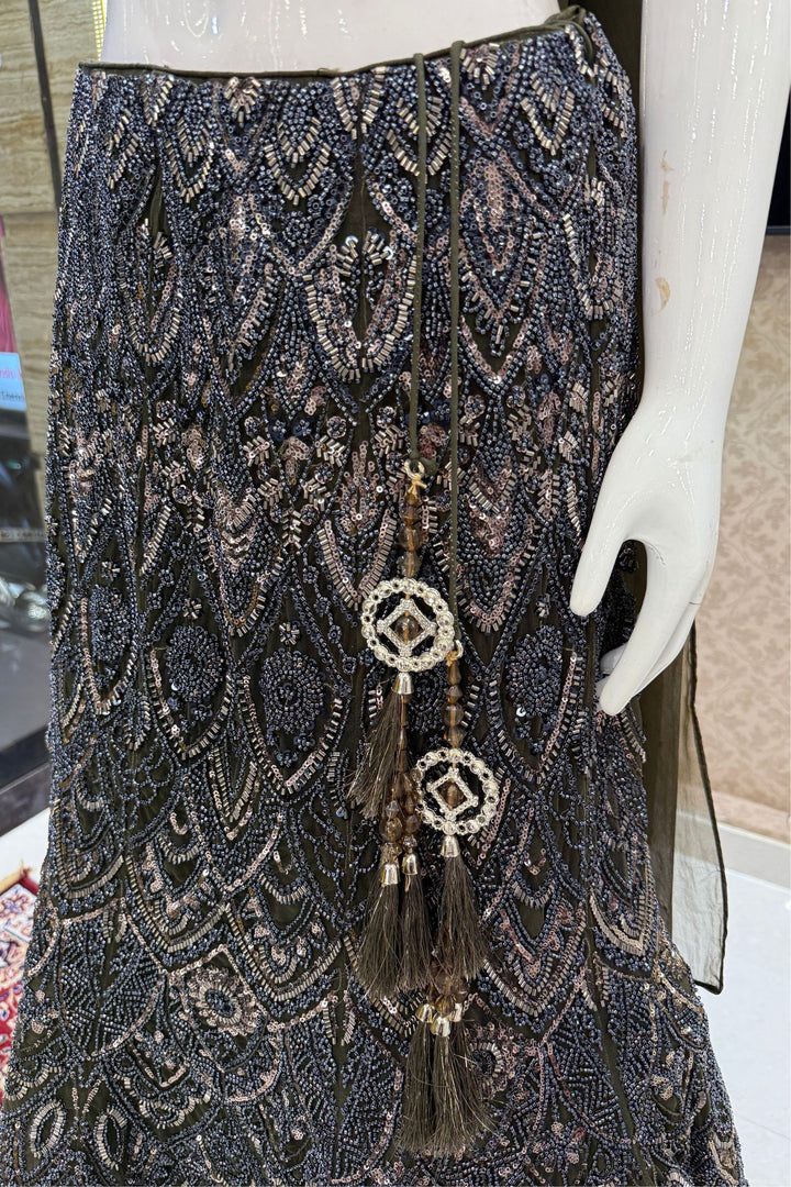 Green Sequins and Beads work Fishcut Lehenga Set