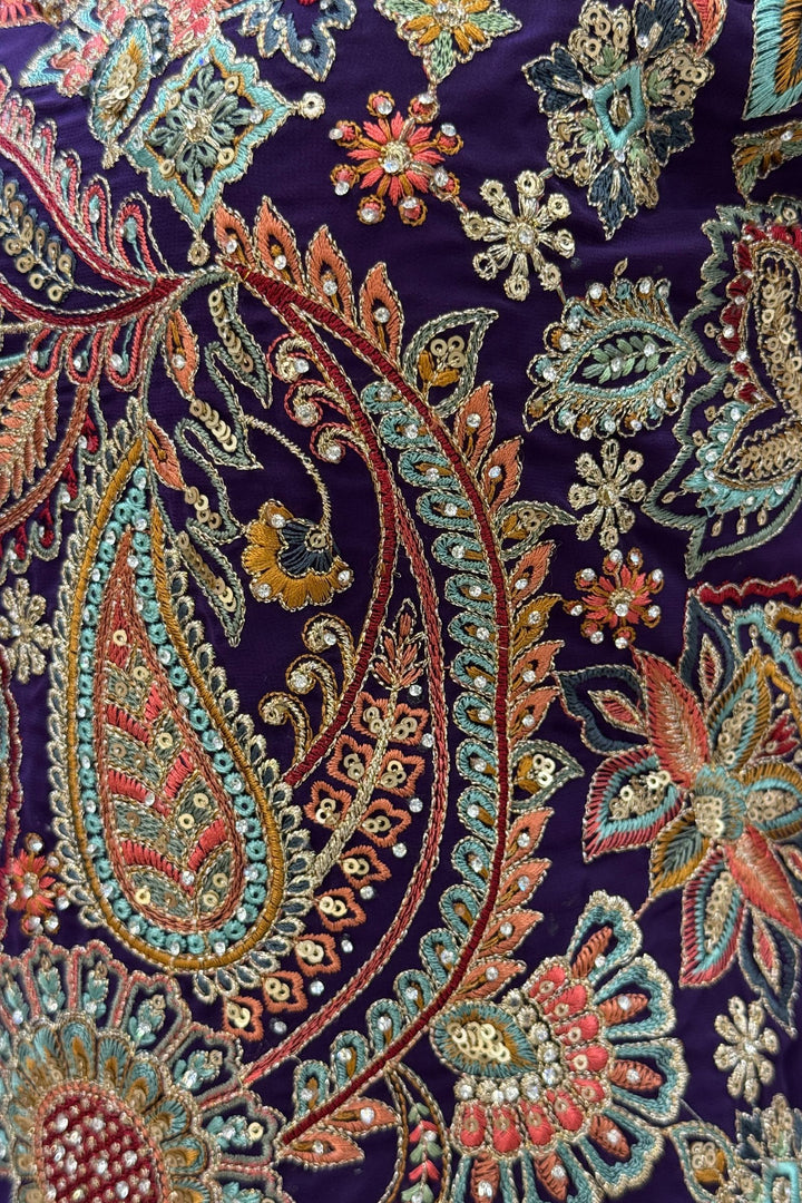 Purple Multicolor Embroidery, Sequins and Zari work Palazzo Salwar Suit