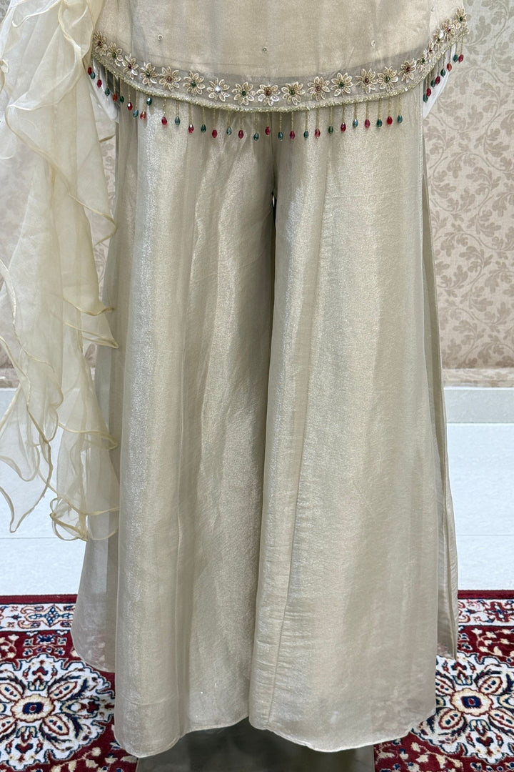 Silver Grey Palazzo Salwar Suit with Beads, Sequins and Stone Detailing