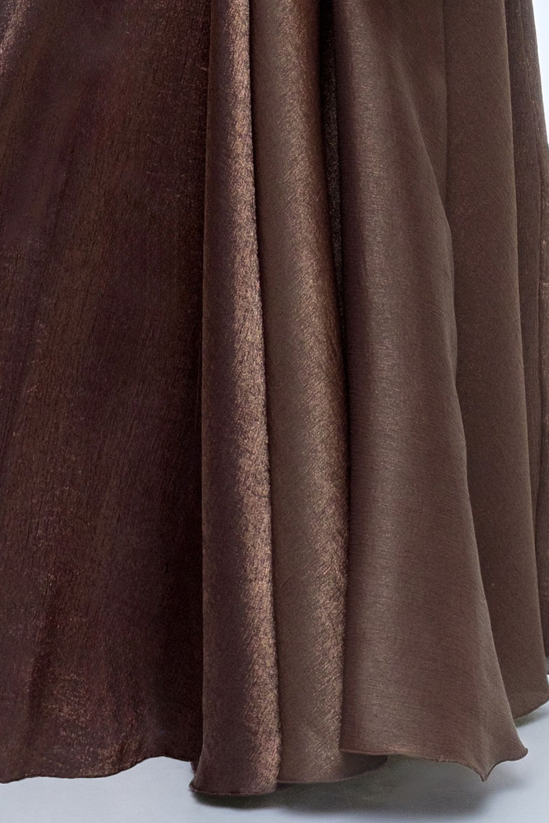 Brown Cowl Neck Flared Gown with Floral Rosette Detail for Girls