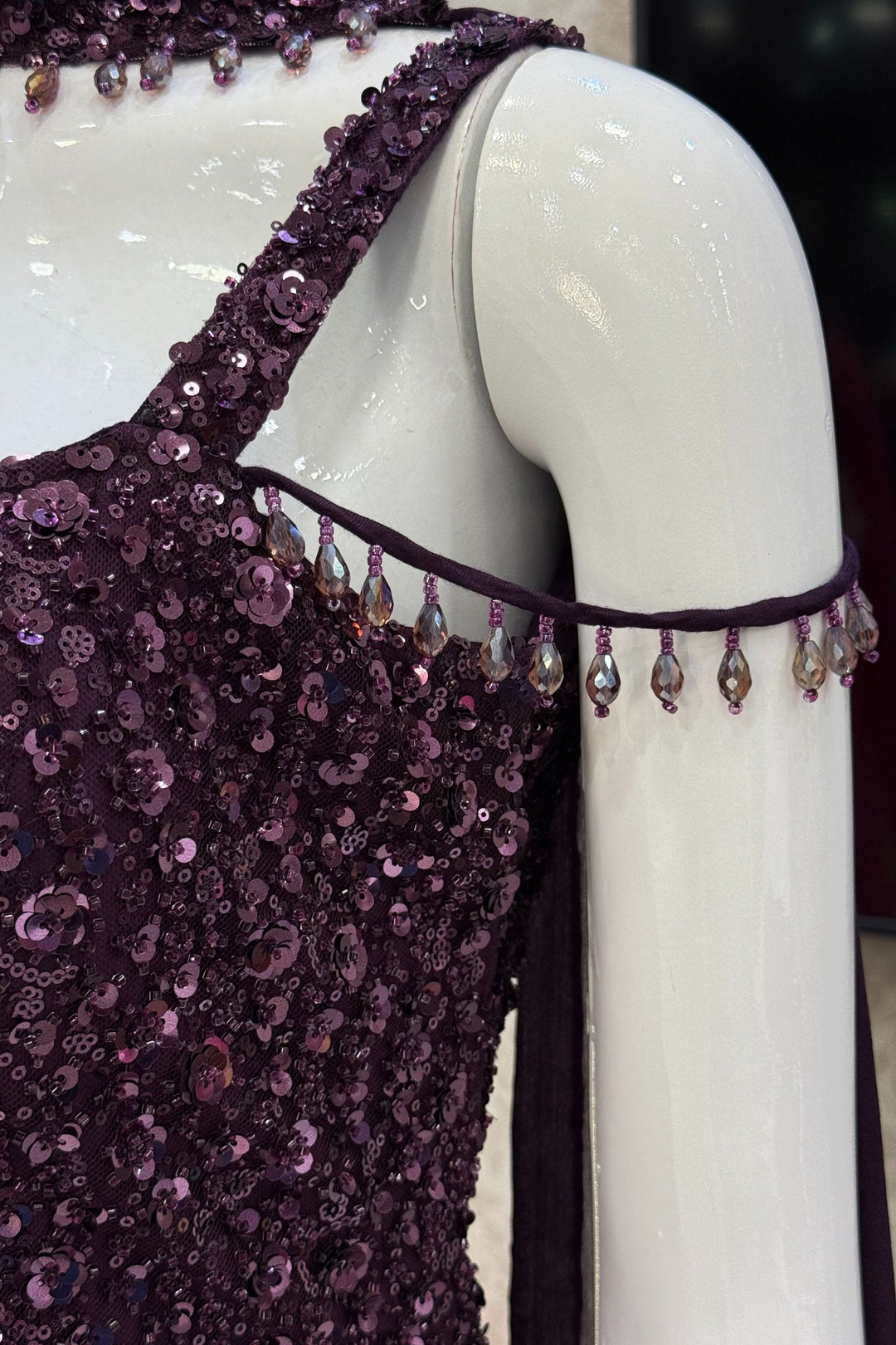 Wine Beads and Sequins work Palazzo Salwar Suit