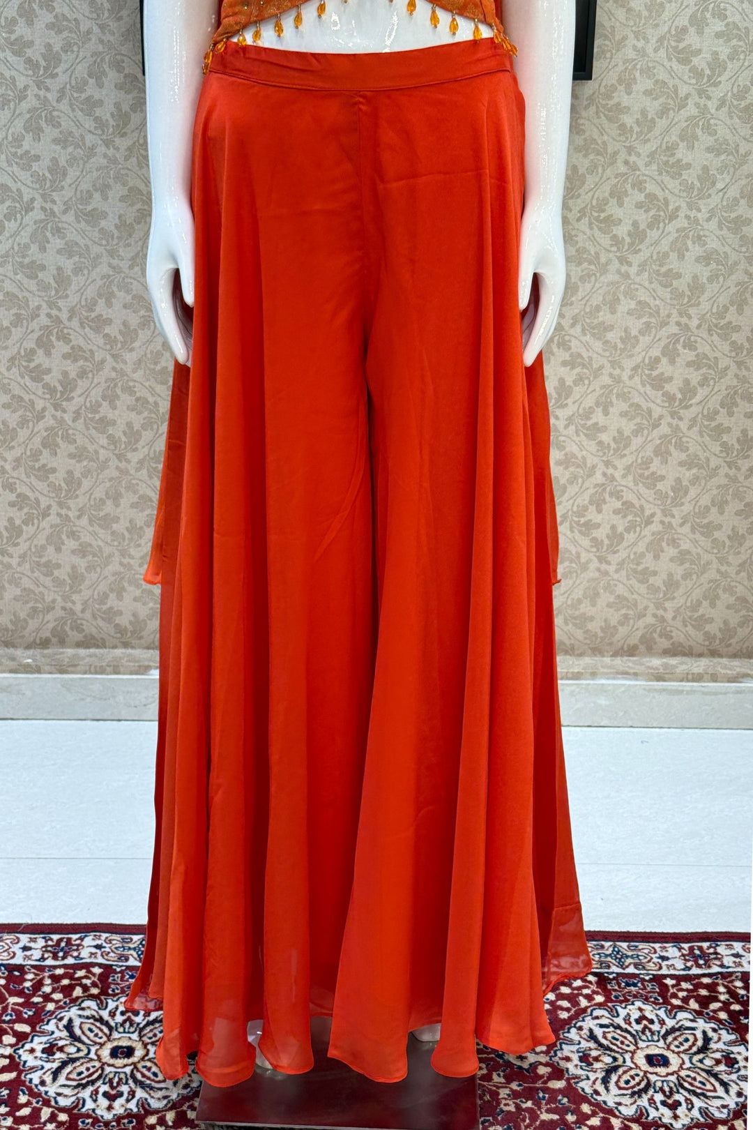 Orange Mirror, Stone and Banaras work Palazzo Suit Set