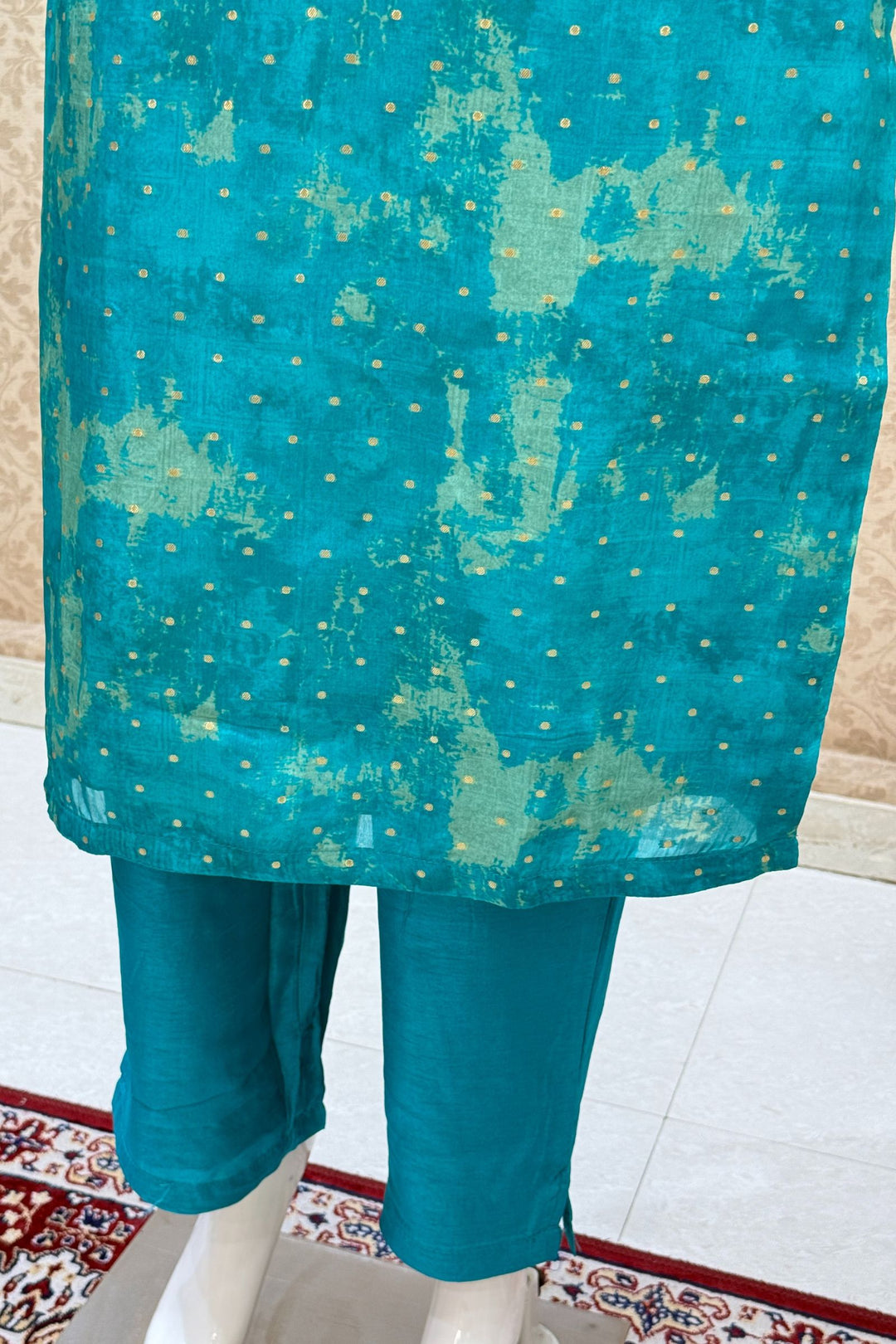 Rama Blue Stone, Zari, Beads, Zardozi and Mirror work Straight Cut Salwar Suit