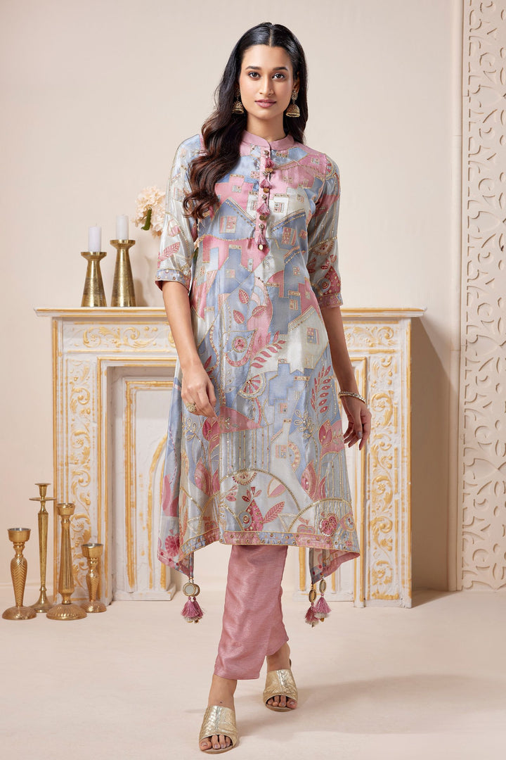 Grey with Onion Sequins and Zari work Aline Cut Salwar Suit