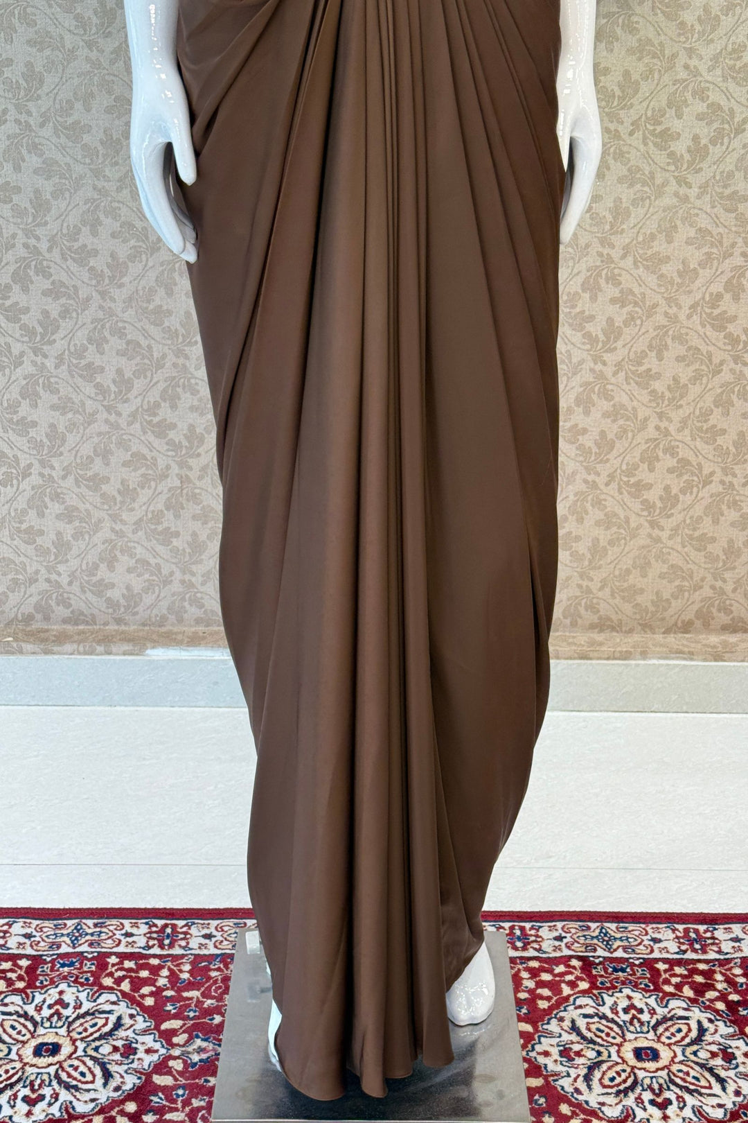 Brown Indo-Western Styled Beads and Sequins work Top and Cowl Skirt