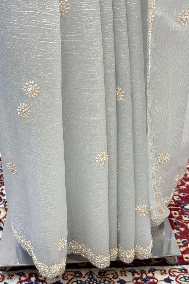Light Grey Saree with Sequins, Pearl and Beads work