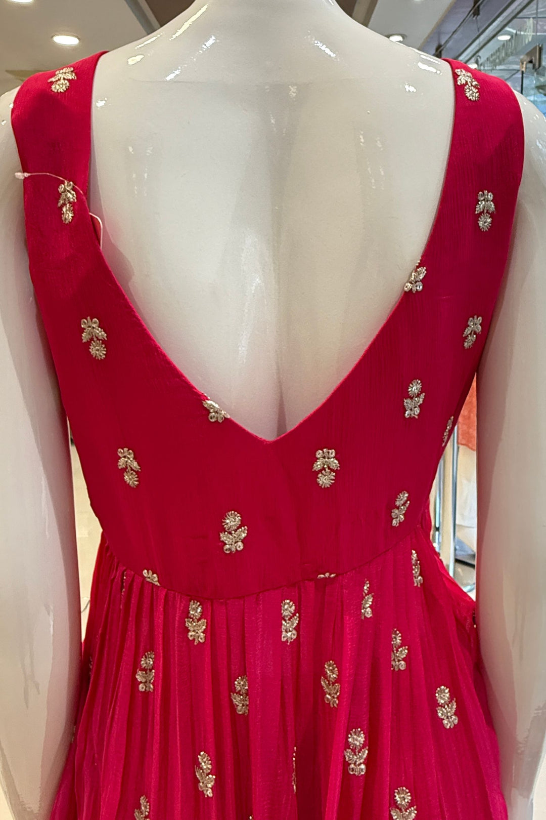 Rani Pink Flowy Palazzo with Zari, Sequins and Beads work with Choker Dupatta