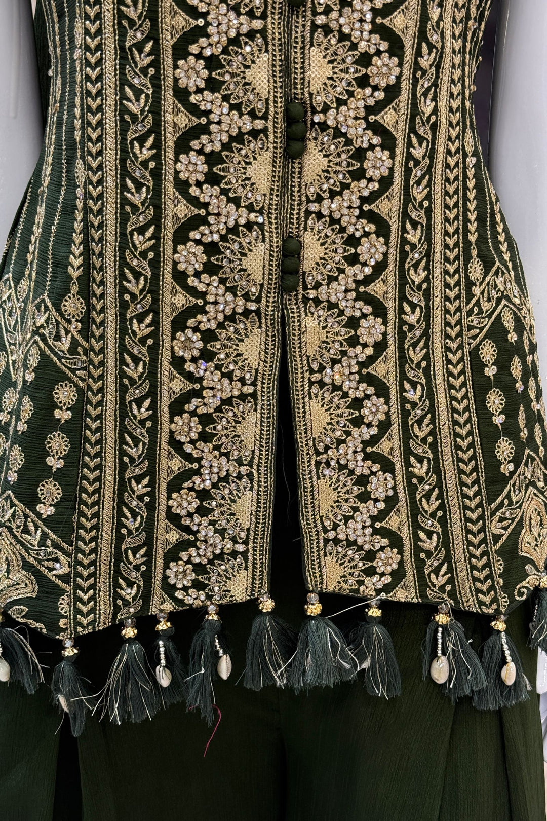 Bottle Green Palazzo Set Featuring All-Over Sequins, Zari, Stone and Beads