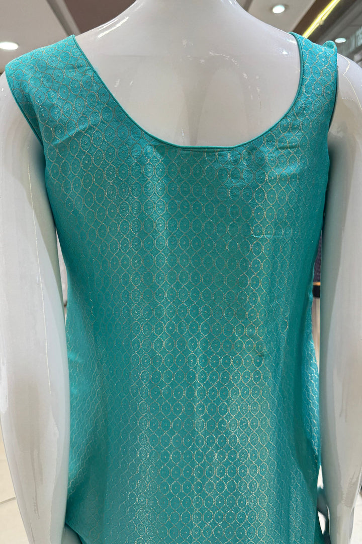 Rama Blue Banaras, Stone, Beads and Zardozi work Straight Cut Salwar Suit