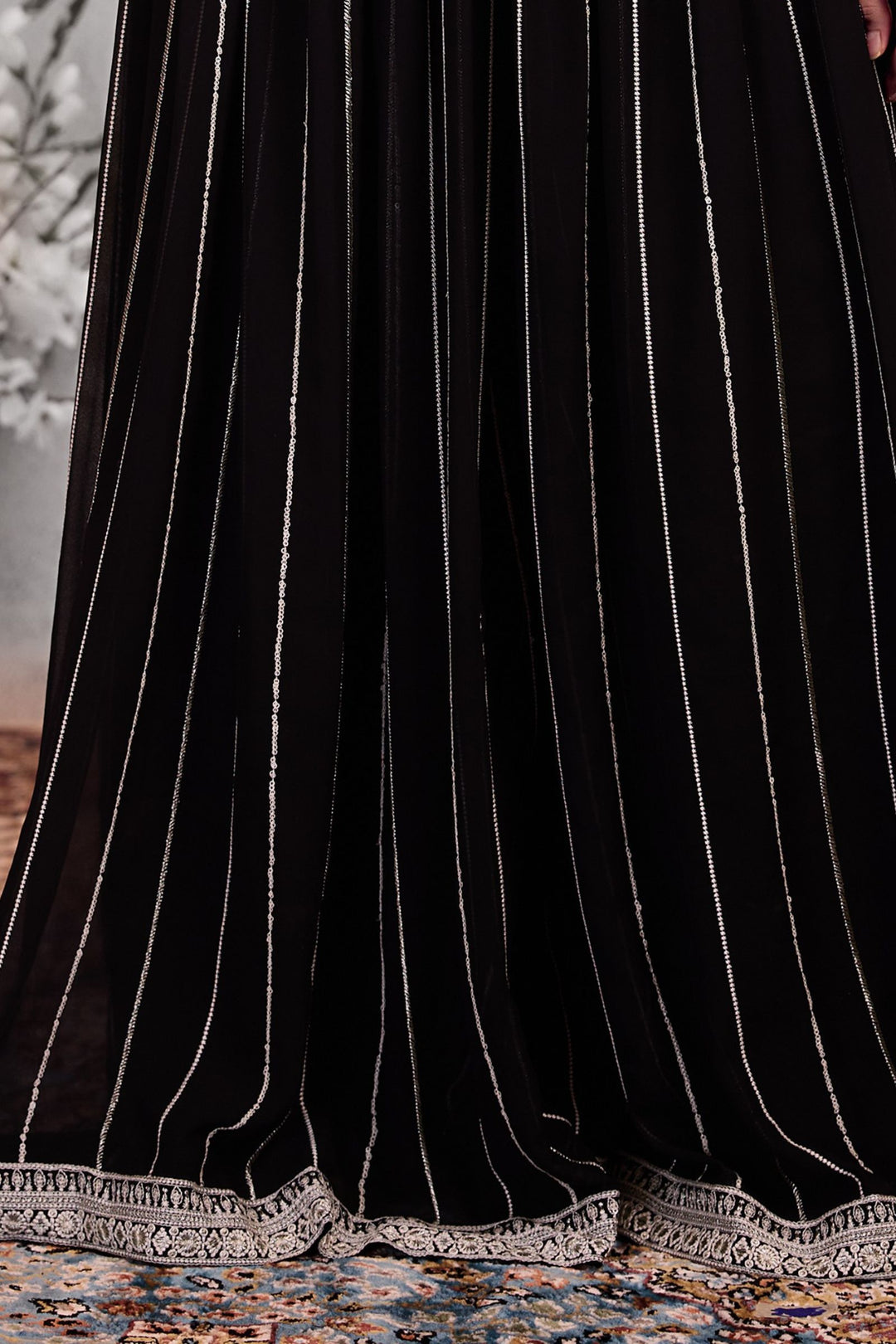 Black Sequins, Thread and Beads work Kaftan Styled Palazzo Set For Girls