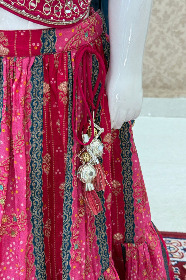 Rani Pink Mirror, Zardozi, Zari, Beads and Banaras work Lehenga Choli for Girls