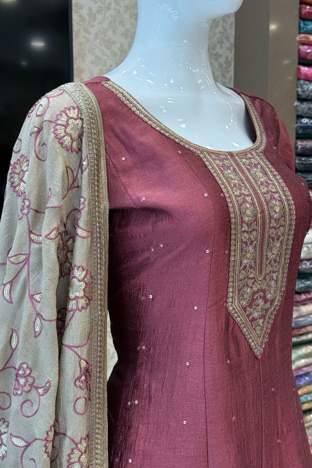 Onion Embroidery and Sequins work A-line Cut Salwar Suit
