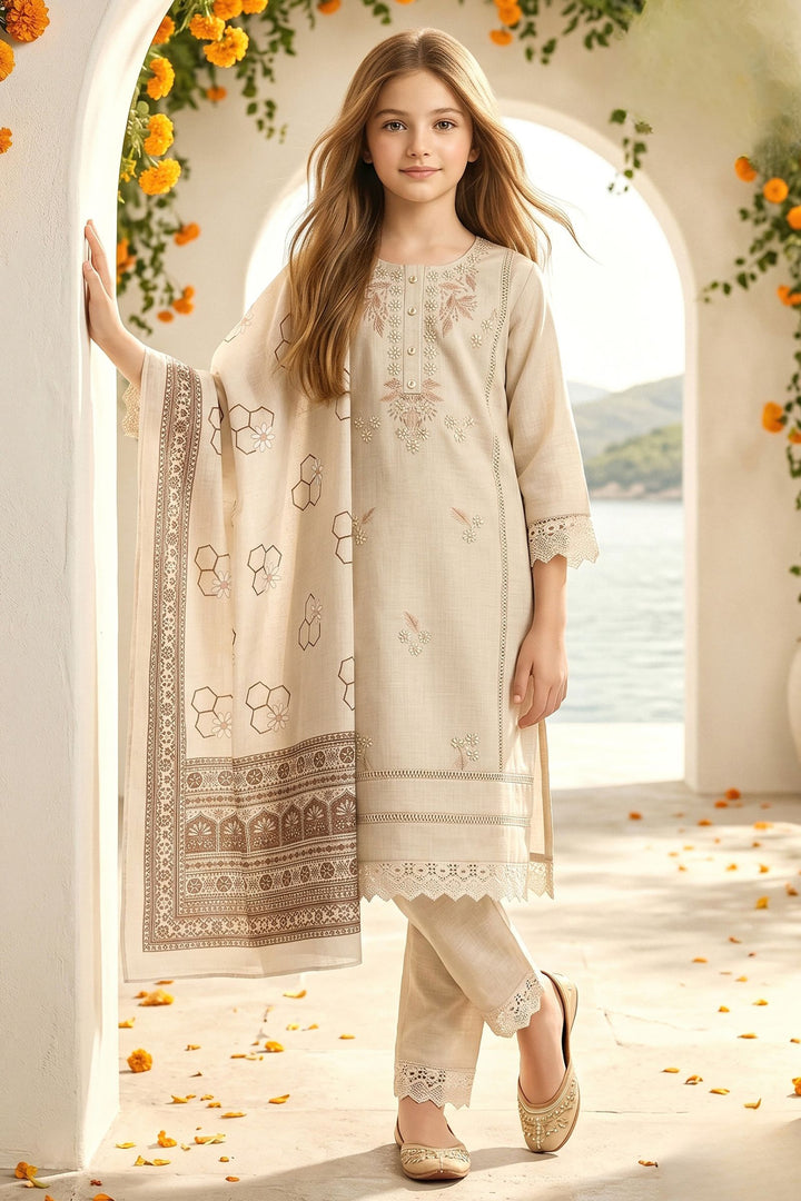 Cream Embroidery work Salwar Suit for Girls
