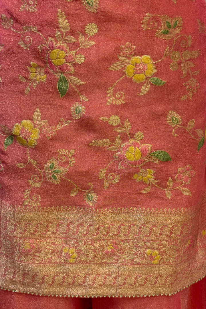 Orange Zari, Beads, Sequins, Zardozi, Stone and Jacquard work Palazzo Salwar Suit