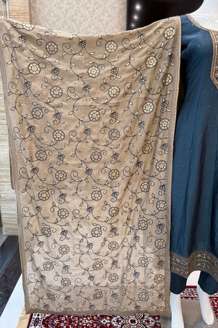 Teal Blue Embroidery and Sequins work A-line Cut Salwar Suit