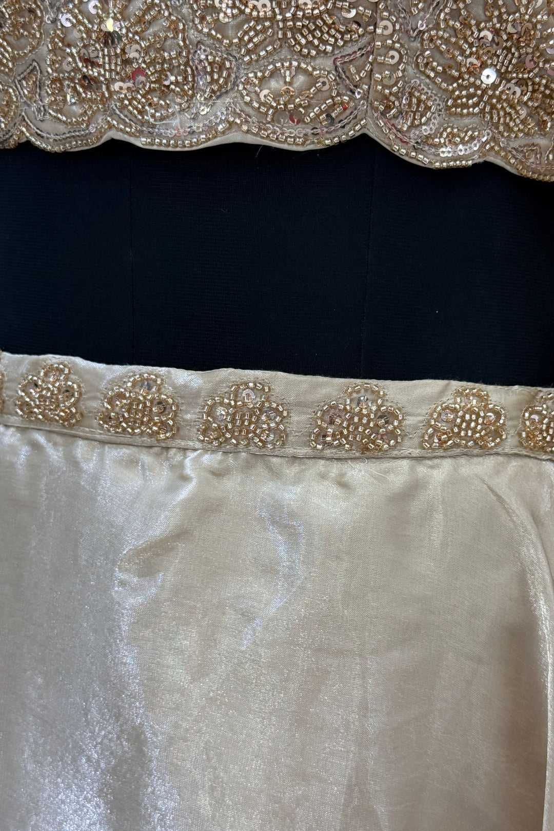 Gold Sequins and Beads work Choli with Lehenga and Draped Cape