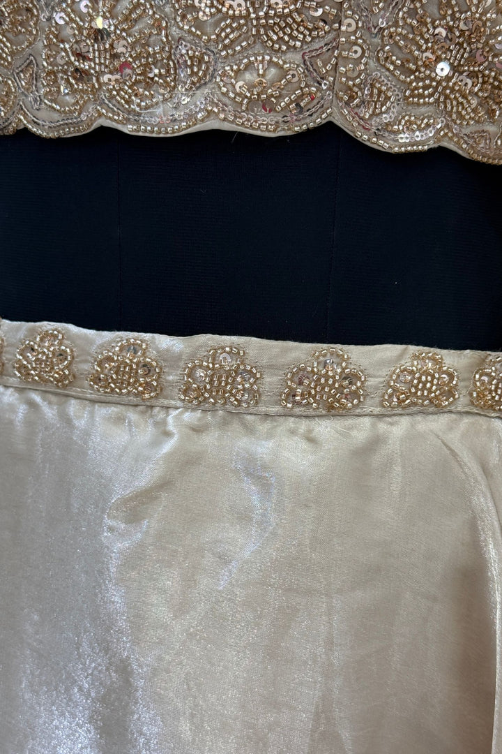 Gold Sequins and Beads work Choli with Lehenga and Draped Cape