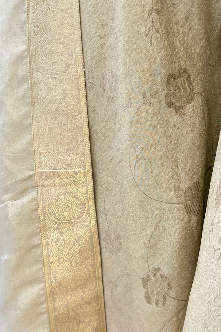 Beige with Purple Banaras work Palazzo Salwar Suit