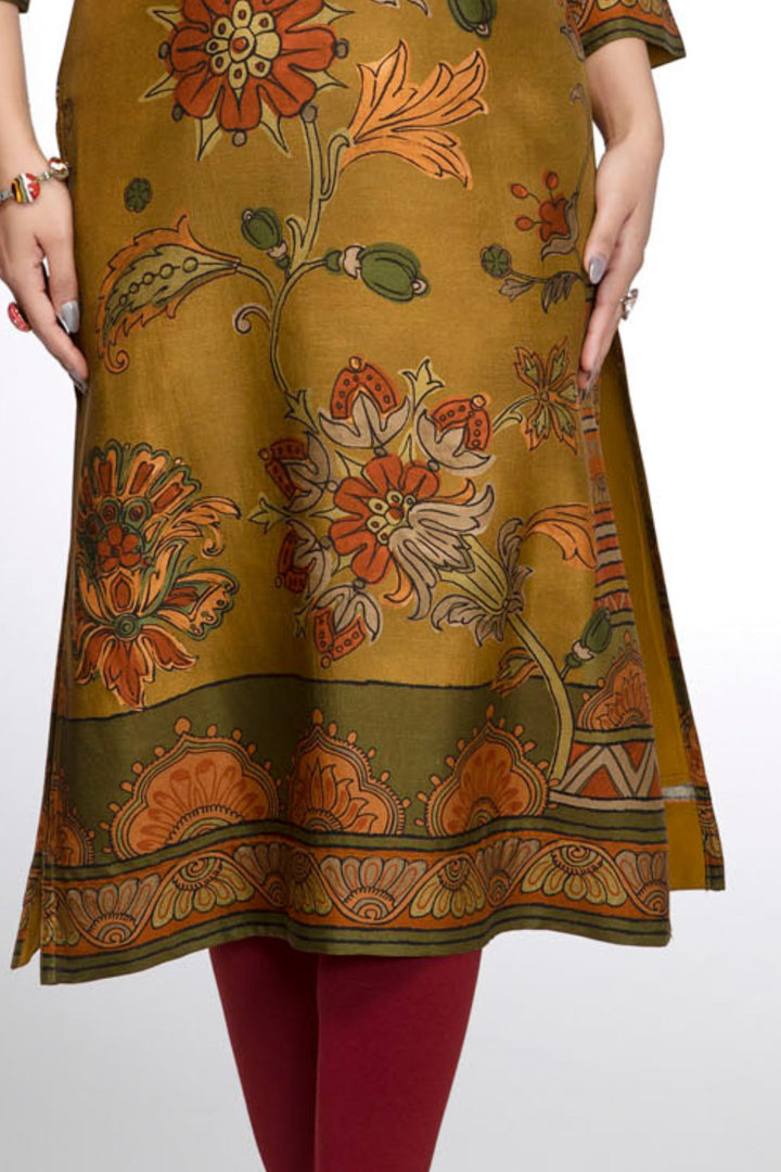 Mehendi Green Floral Printed Straight Kurta