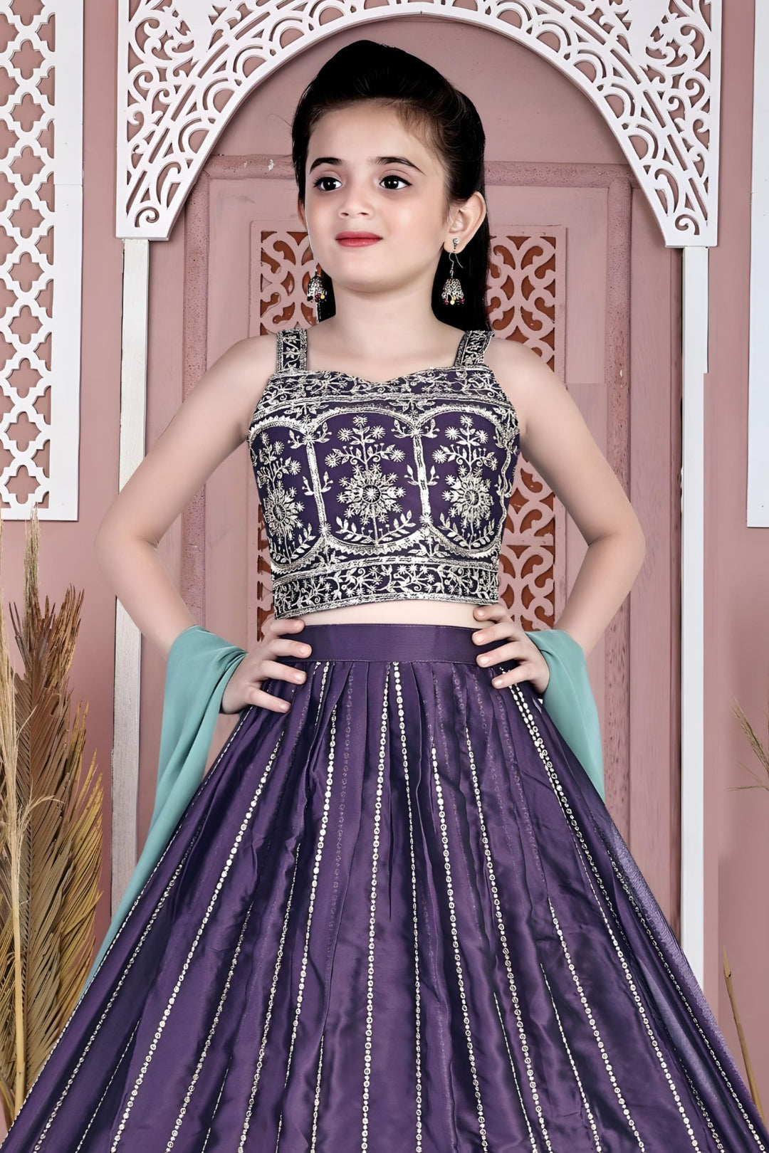 Purple Sequins and Zari work Lehenga Choli for Girls