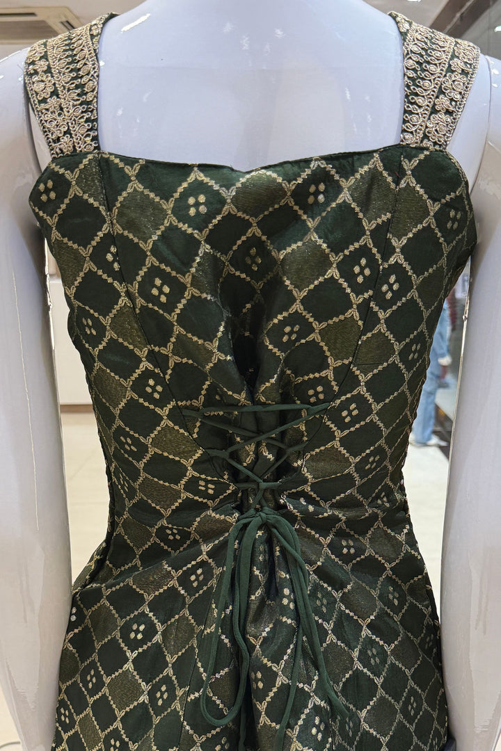 Bottle Green Banaras Zari, Sequins and Zari Thread work Palazzo Suit Set