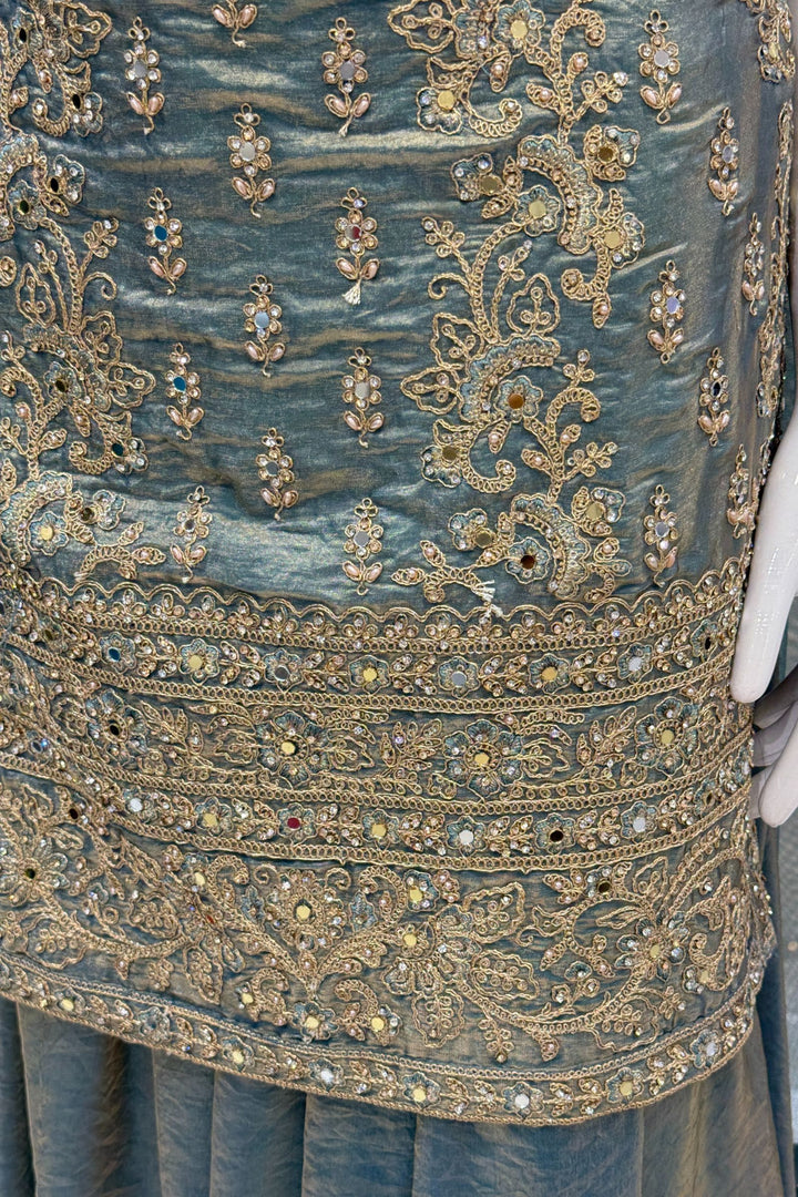 Sea Blue Stone, Beads, Mirror and Zari Thread work Palazzo Salwar Suit