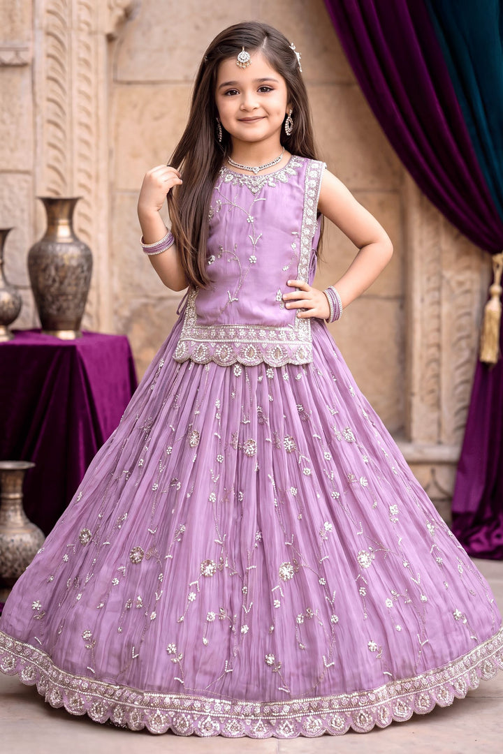 Lavender Beads, Sequins and Zari work Jacket Styled Long Party Gown for Girls