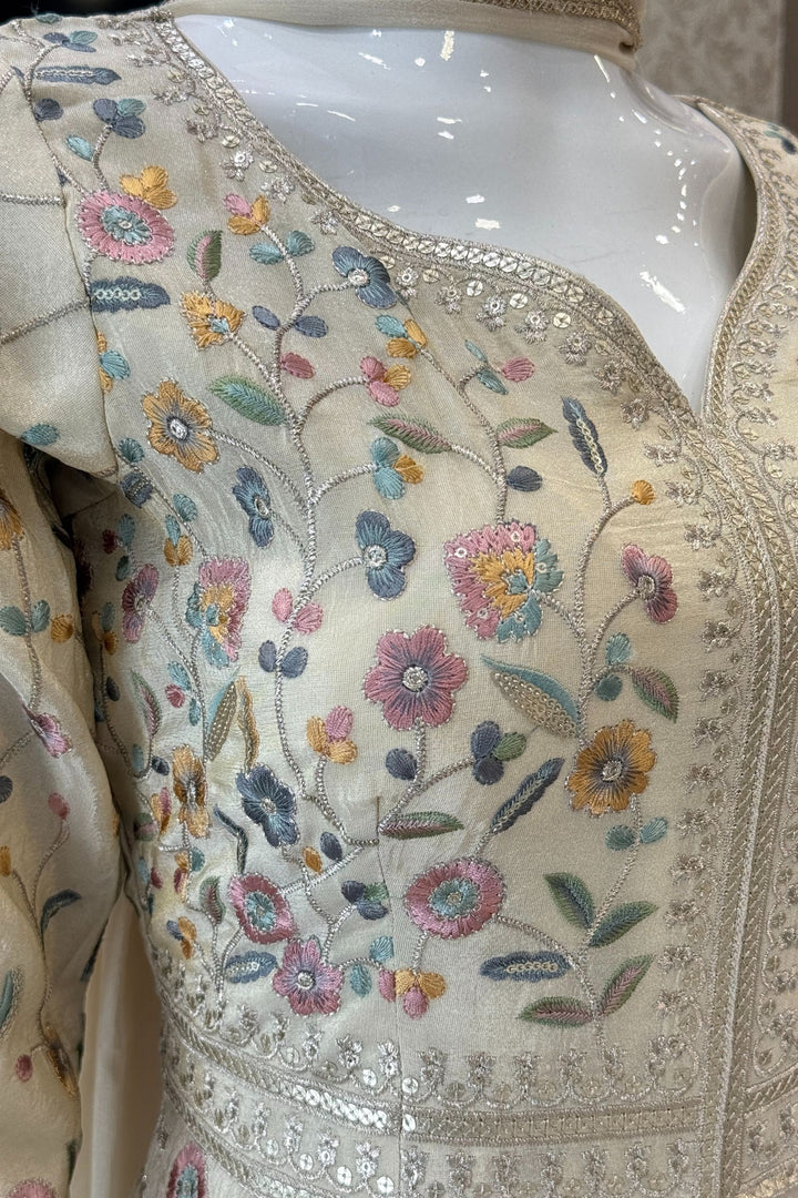 Cream Sequins, Zari and Multicolor Embroidery work Mastani Styled Salwar Suit