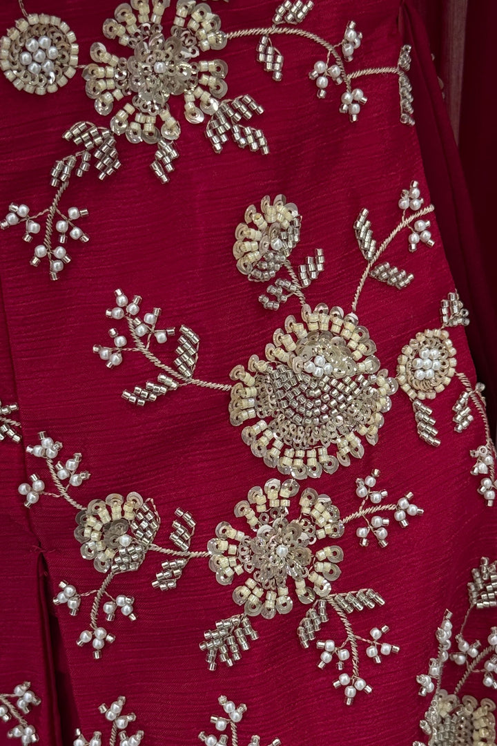 Rani Pink Beads, Zari and Sequins work Palazzo Salwar Suit