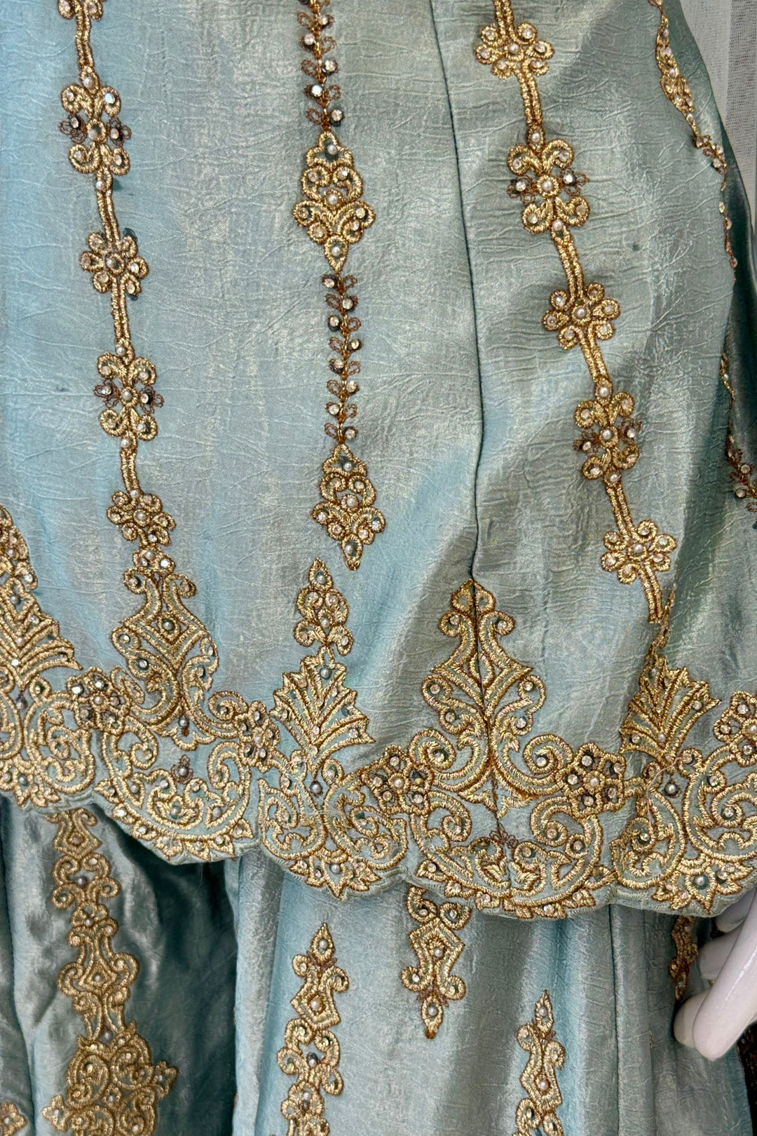 Sea Blue Palazzo Salwar Suit with Stone, Zari and Embroidery Detailing