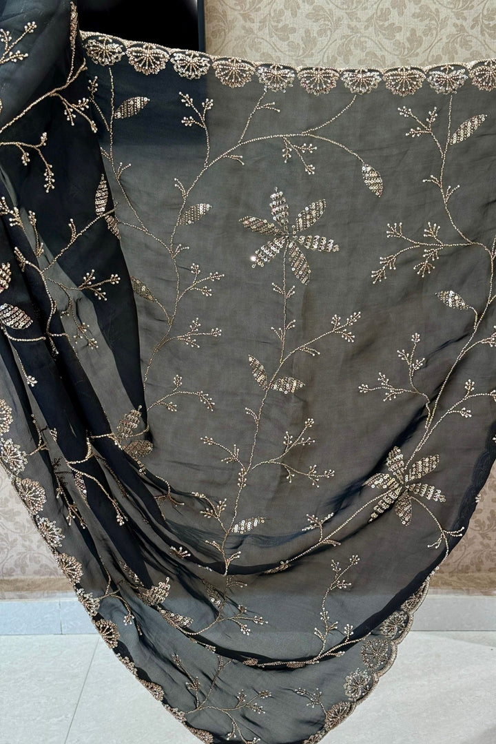 Black Saree with Beads, Zardozi, Zari and Pearl work