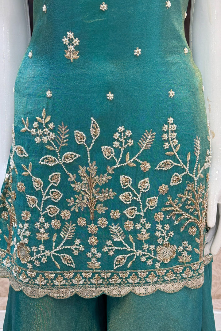 Rama Green Beads, Sequins and Zari work Palazzo Salwar Suit