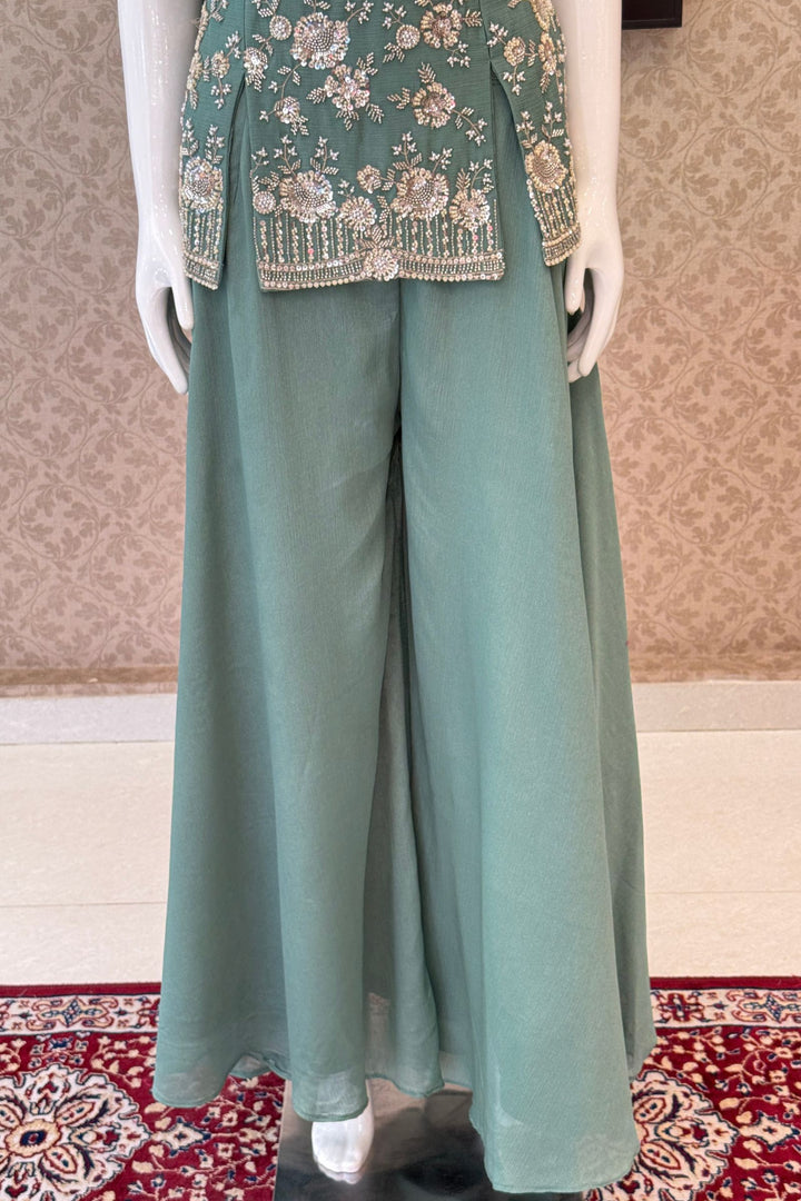 Sea Green Beads, Zari and Sequins work Palazzo Salwar Suit