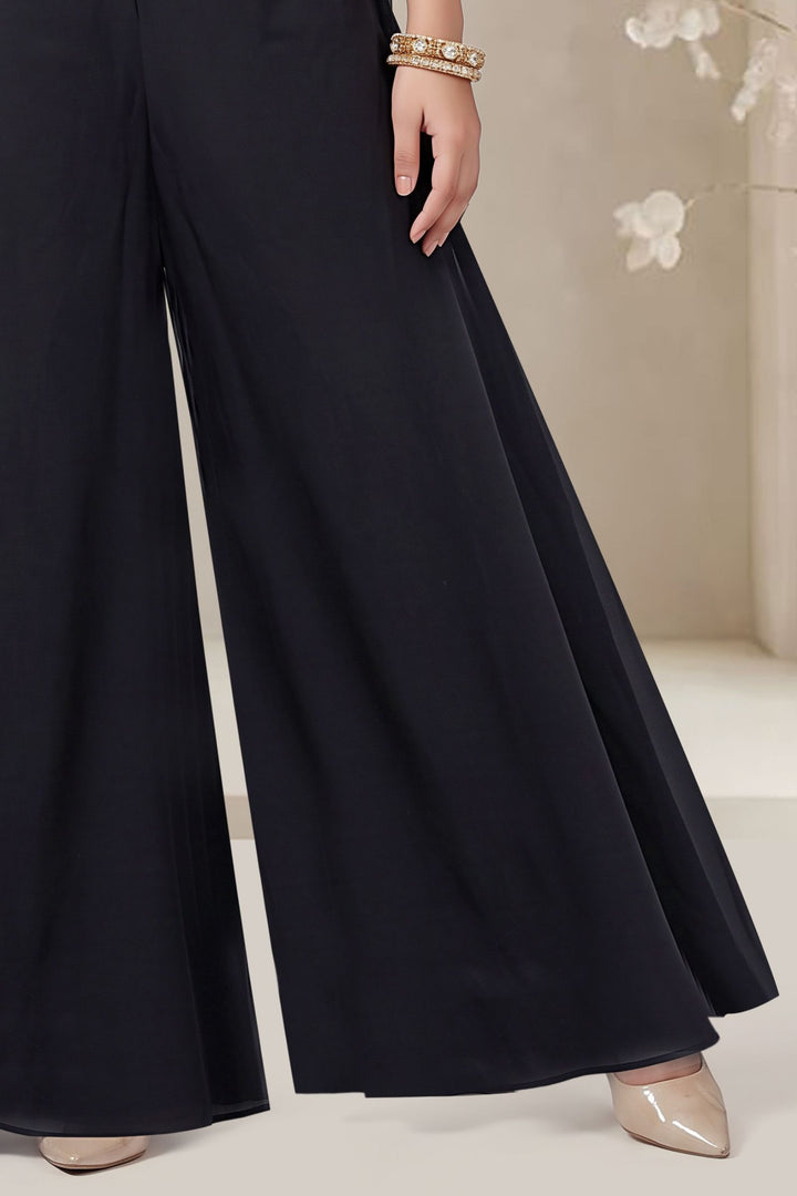 Black Floral Embroidered, Beads, Stone, Zari and Sequins work Palazzo Set