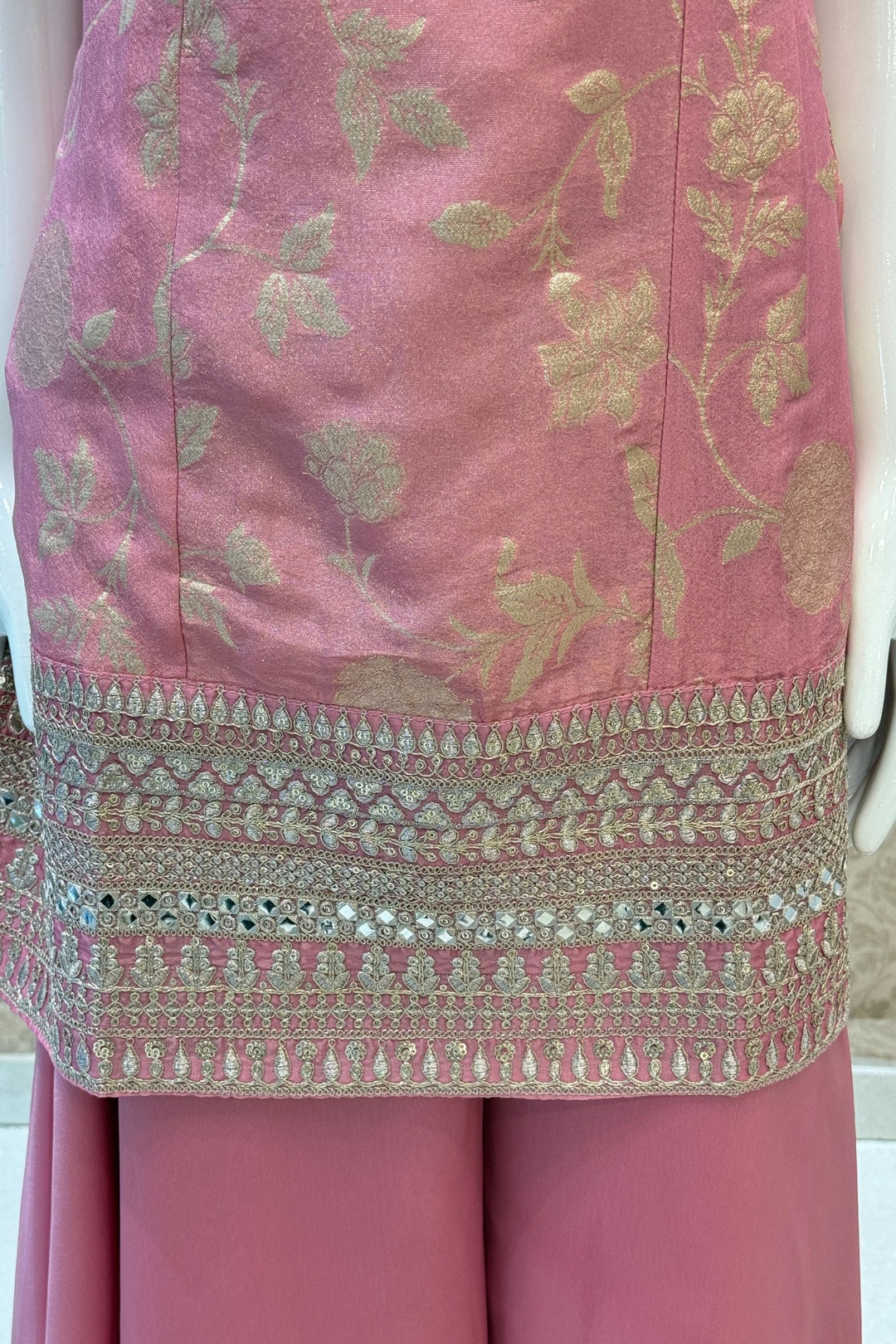 Light Pink Banaras Zari, Mirror, Zardozi, Sequins, Stone and Beads work Palazzo Salwar Suit