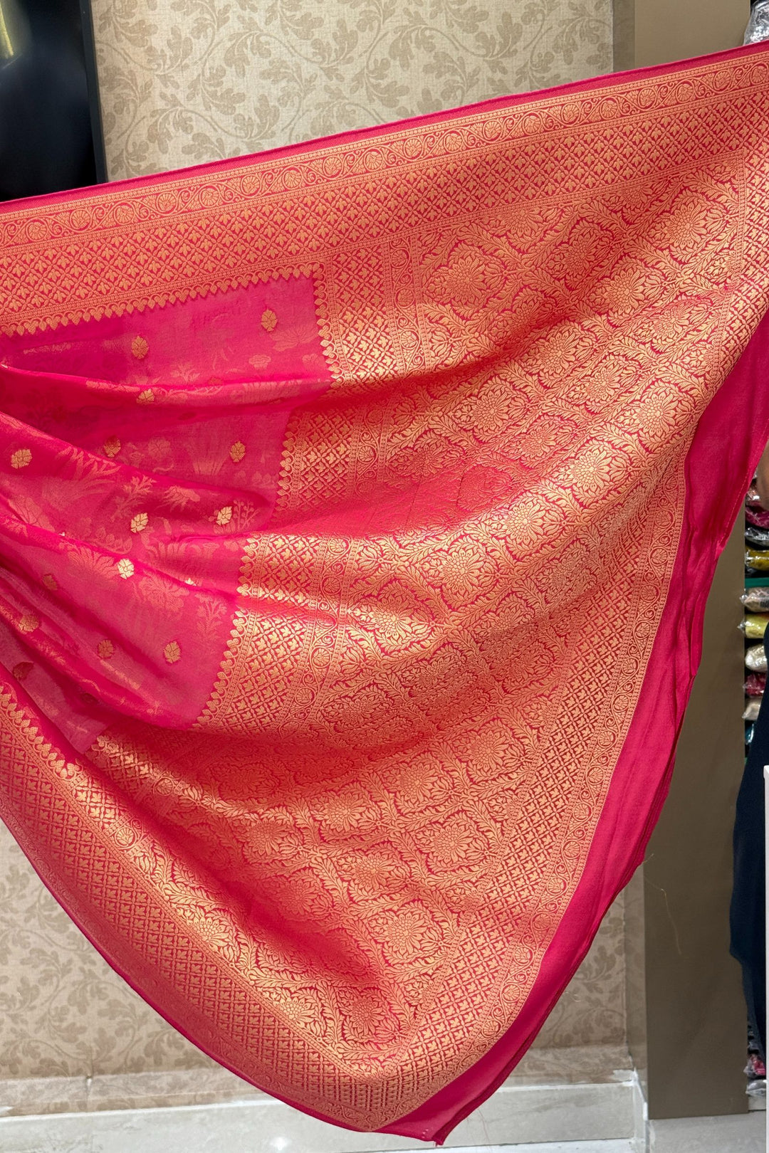 Rani Pink Banaras Zari work Saree