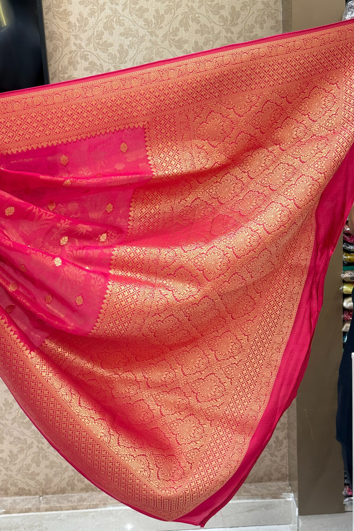 Rani Pink Banaras Zari work Saree
