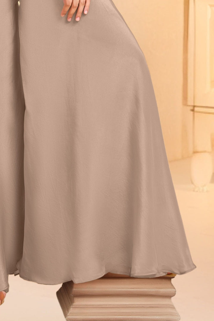 Beige Palazzo Salwar Suit with Embroidery, Beads and Sequins Detailing