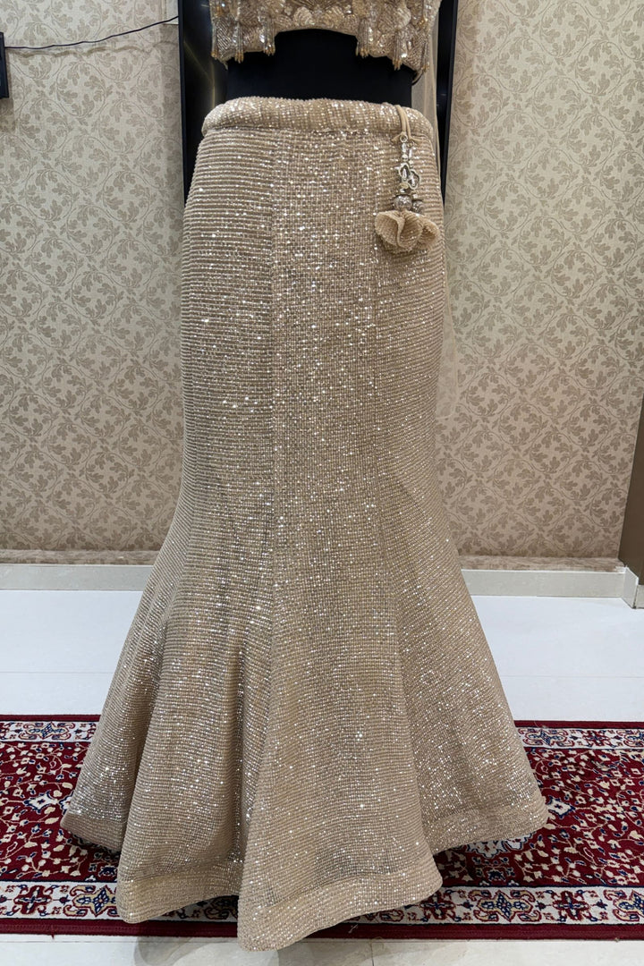 Beige Sequins and Beads work Mermaid Cut Lehenga Set