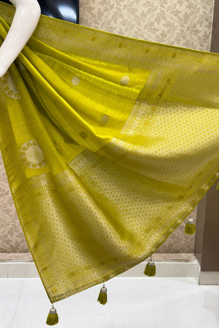 Green Banaras Zari work Saree with Zari and Sequins work Readymade Blouse