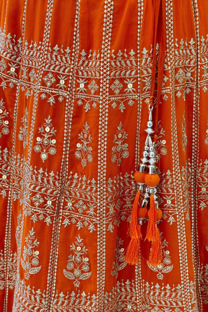 Orange Sequins and Zari work Crop Top Lehenga