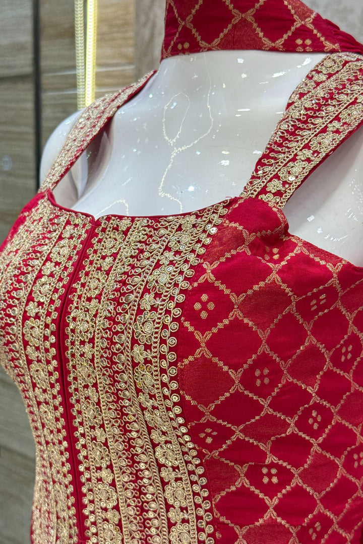 Rani Pink Banaras Zari, Sequins and Zari Thread work Palazzo Suit Set