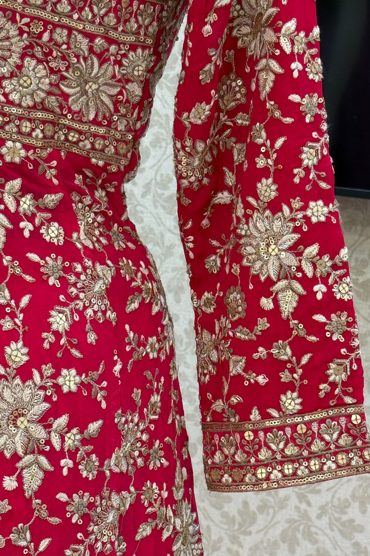 Rani Pink Embroidery and Sequins work Mastani Styled Long Top Lehenga