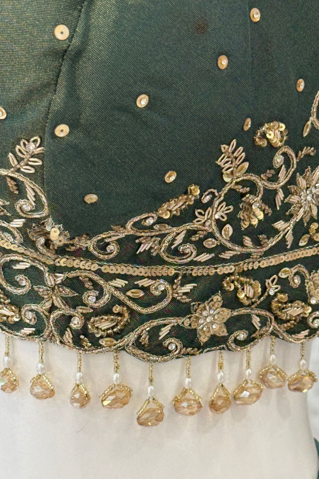 Bottle Green Zari, Zardozi, Stone, Beads and Sequins work Lehenga