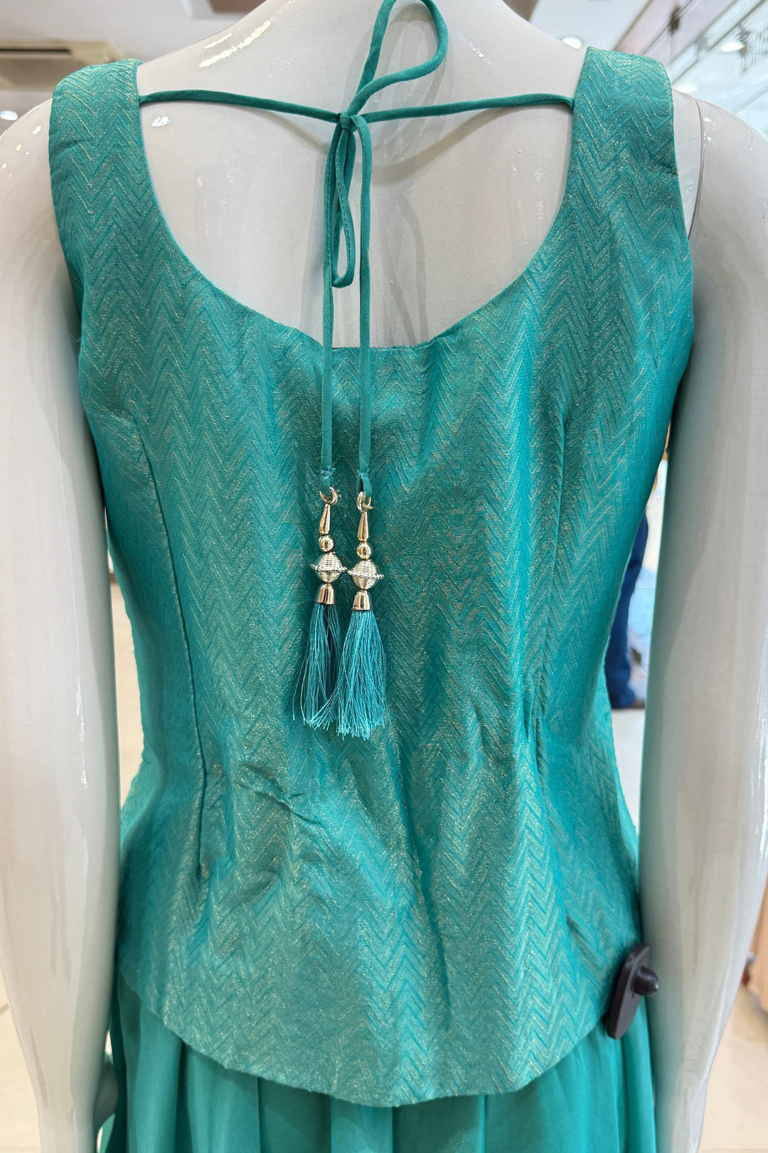 Rama Green Zardozi, Stone and Beads work Palazzo Suit Set