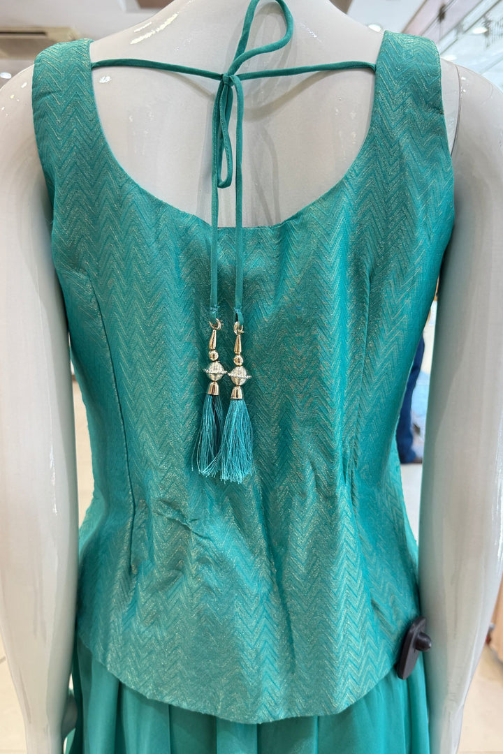 Rama Green Zardozi, Stone and Beads work Palazzo Suit Set