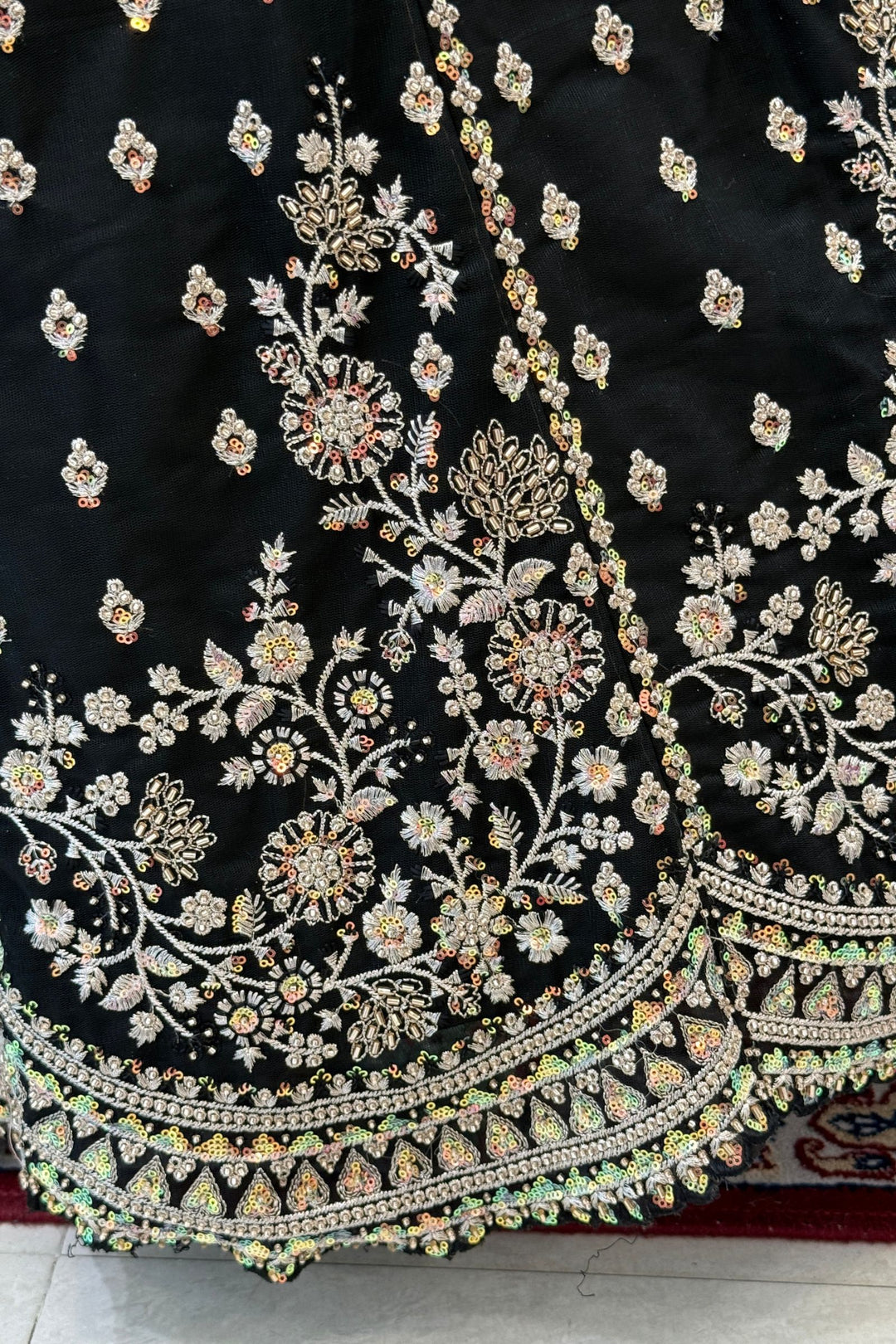 Black Designer Bridal Lehenga Intricate Zari, Sequins and Beads work